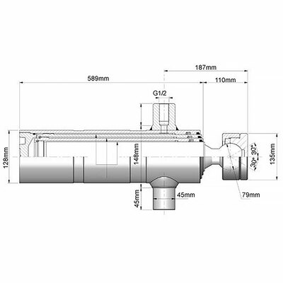 Einfachwirkender Teleskopzylinder mit Kugelgelenk, zweistufig, Hub 930mm