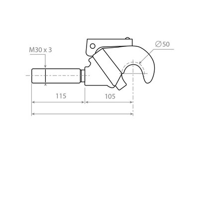 Oberlenker-Fanghaken Kat. 2, Au&szlig;engewinde M30 x 3, CH-OF50 Zeichnung