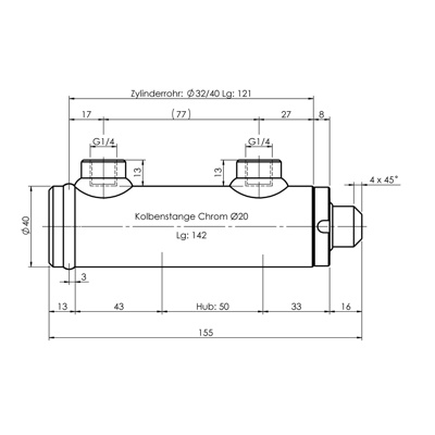 CH-RU700/05 Rumpfzylinder doppeltwirkend - Hub 50mm - 1,6 Tonnen Zeichnung