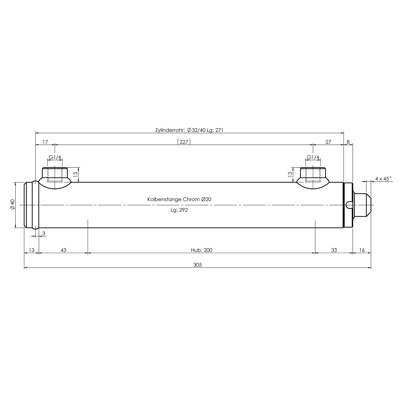 CH-RU700/20 Rumpfzylinder doppeltwirkend, Hub 200mm, 16,1kN Zeichnung
