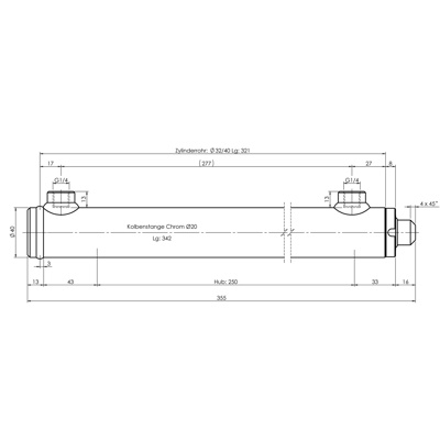 CH-RU700/25 Rumpfzylinder doppeltwirkend, Hub 250mm, 16,1kN Zeichnung