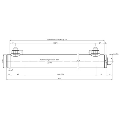 CH-RU700/30 Rumpfzylinder doppeltwirkend, Hub 300mm, 16,1kN Zeichnung