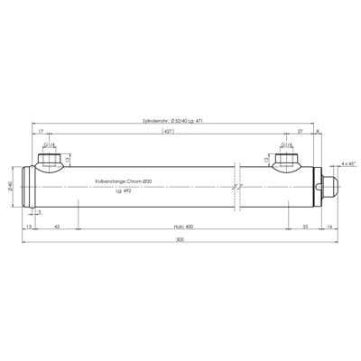 CH-RU700/40 Rumpfzylinder doppeltwirkend, Hub 400mm, 16,1kN Zeichnung