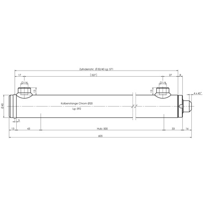 CH-RU700/50 Rumpfzylinder doppeltwirkend, Hub 500mm, 16,1kN Zeichnung