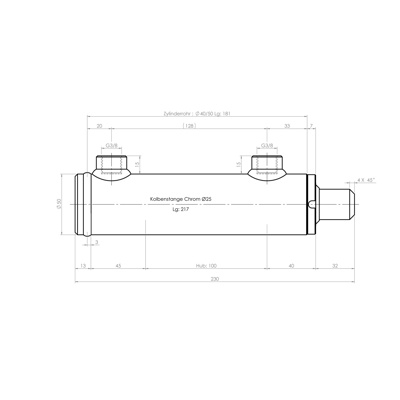CH-RU701/1 Rumpfzylinder doppeltwirkend, Hub 100mm, 25,1kN Zeichnung