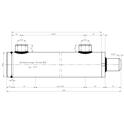 CH-RU701/5 Rumpfzylinder doppeltwirkend, Hub 500mm, 25,1kN Zeichnung