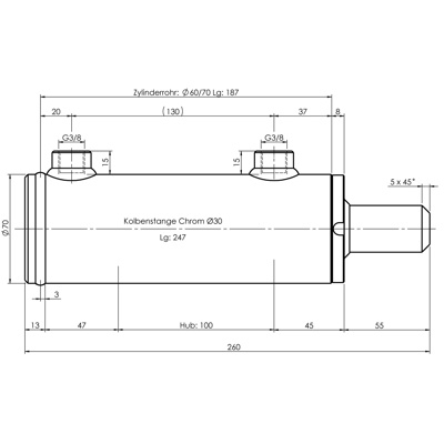 CH-RU703/1 Rumpfzylinder doppeltwirkend, Hub 100mm, 56,5kN Zeichnung