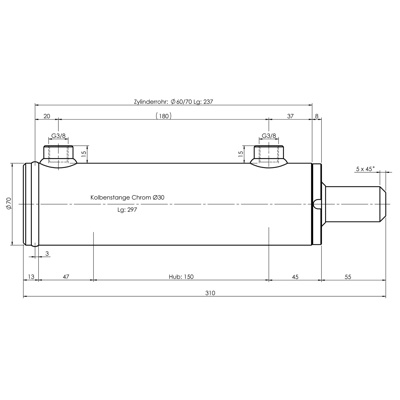 CH-RU703/150 Rumpfzylinder doppeltwirkend, Hub 150mm, 56,5kN Zeichnung