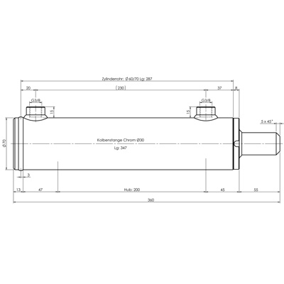 CH-RU703/2 Rumpfzylinder doppeltwirkend, Hub 200mm, 56,5kN Zeichnung
