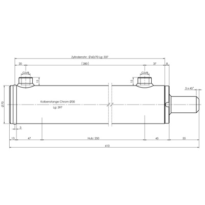 CH-RU703/250 Rumpfzylinder doppeltwirkend, Hub 250mm, 56,5kN Zeichnung