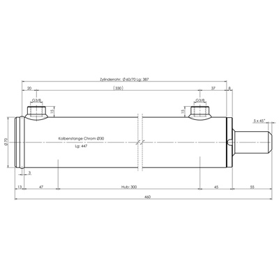 CH-RU703/3 Rumpfzylinder doppeltwirkend, Hub 300mm, 56,5kN Zeichnung
