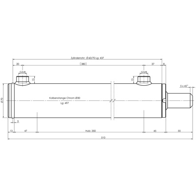 CH-RU703/350 Rumpfzylinder doppeltwirkend, Hub 350mm, 56,5kN Zeichnung