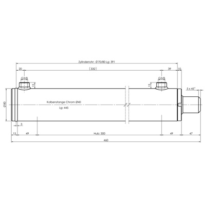 CH-RU704/3 Rumpfzylinder doppeltwirkend, Hub 300mm, 77,0kN Zeichnung