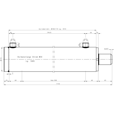 CH-RU706/9 Rumpfzylinder doppeltwirkend, Hub 900mm, 157,1kN Zeichnung