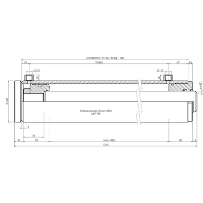 CH-RU707/10 Rumpfzylinder doppeltwirkend, Hub 1000mm, 226,2kN Zeichnung