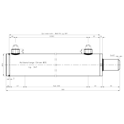 CH-RU73560/2 Rumpfzylinder doppeltwirkend, Hub 200mm, 56,5kN Zeichnung