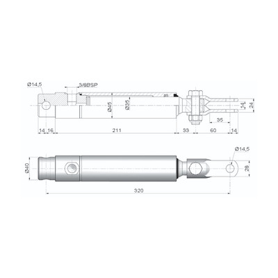 CH-VF35 Bremszylinder mit Gabelkopf - technische Zeichnung