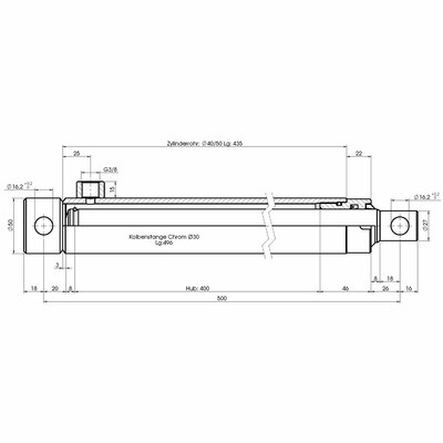 Einfachwirkender Hydraulikzylinder- Technische Zeichnung