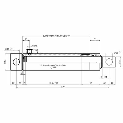 Einfachwirkender Hydraulikzylinder- Technische Zeichnung