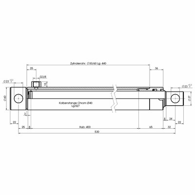 Einfachwirkender Hydraulikzylinder- Technische Zeichnung