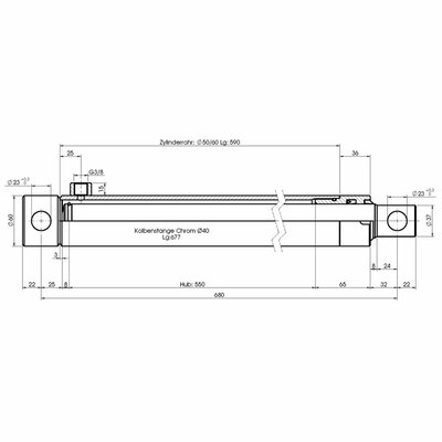 Einfachwirkender Hydraulikzylinder- Technische Zeichnung