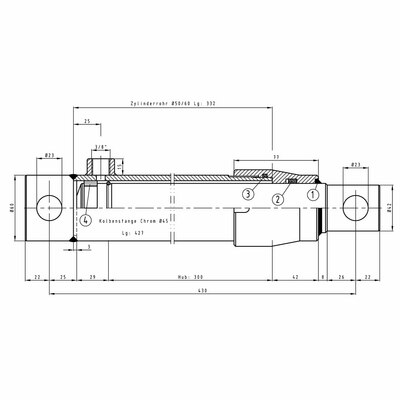 Einfachwirkender Hydraulikzylinder- Technische Zeichnung