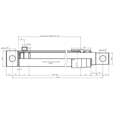 Einfachwirkender Hydraulikzylinder- Technische Zeichnung