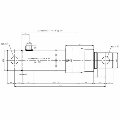 Einfachwirkender Hydraulikzylinder- Technische Zeichnung