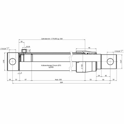 Einfachwirkender Hydraulikzylinder- Technische Zeichnung