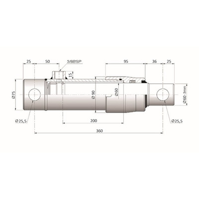 Einfachwirkender Hydraulikzylinder, Hub 200mm - Ma&szlig;e