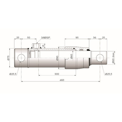 Einfachwirkender Hydraulikzylinder, Hub 300mm - Ma&szlig;e