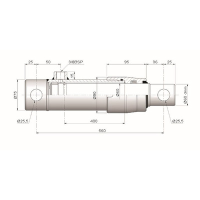 Einfachwirkender Hydraulikzylinder, Hub 400mm - Ma&szlig;e