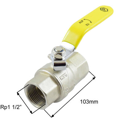 Messing-Kugelhahn f&uuml;r Gas mit DVGW-Zulassung NW40 Rp1 1/2"