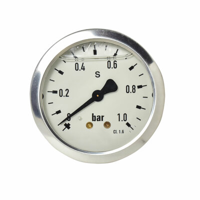 Glyzerinmanometer &Oslash; 63 mm, 0...1bar mit Befestigungsb&uuml;gel