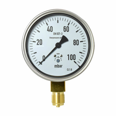 Kapselfeder-Manometer Ø 100 mm, 0...100mbar