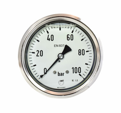 Glyzerinmanometer &Oslash; 100mm, 0...100bar mit Befestigungsb&uuml;gel